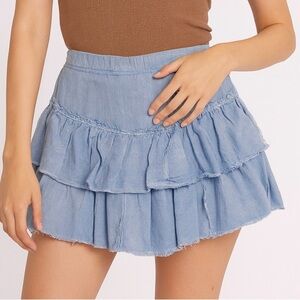 Free People Light Blue Tiered Skater Skirt